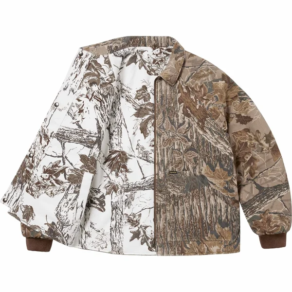 Supreme RealTree Reversible Quilted Work Jacket - Snow Camo (front)