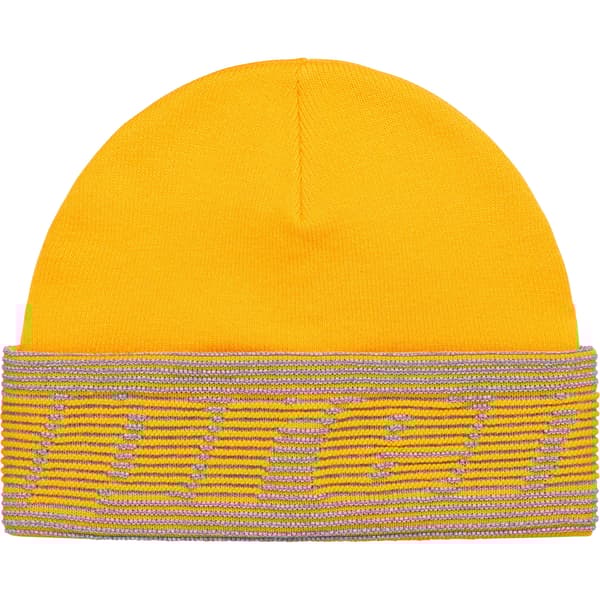 Supreme Reflective Jacquard Beanie - Mustard (front)