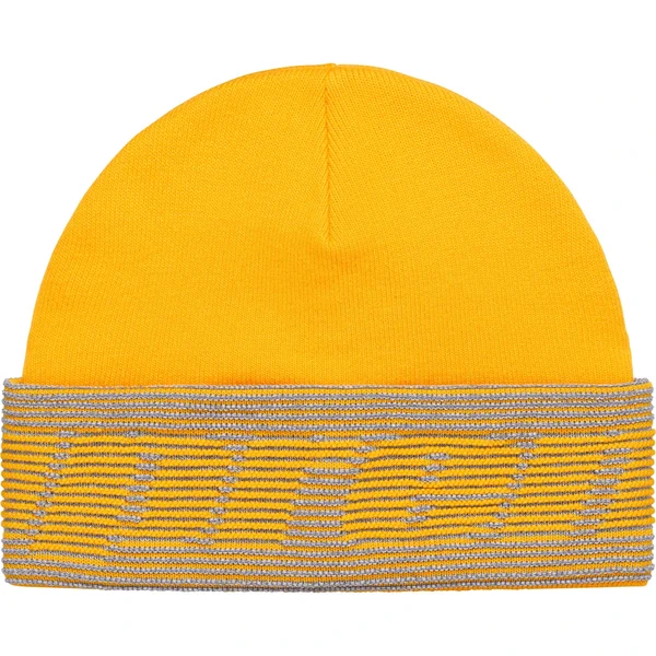 Supreme Reflective Jacquard Beanie - Mustard (front)