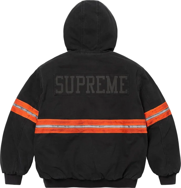 Supreme Reflective Stripe Hooded Work Jacket - Black (front)
