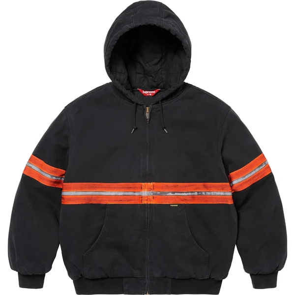 Supreme Reflective Stripe Hooded Work Jacket - Black (front)