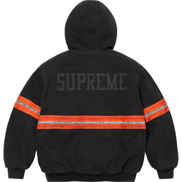Supreme Reflective Stripe Hooded Work Jacket - Black (front)