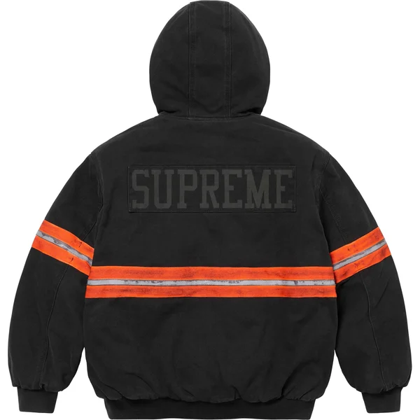 Supreme Reflective Stripe Hooded Work Jacket - Black (front)