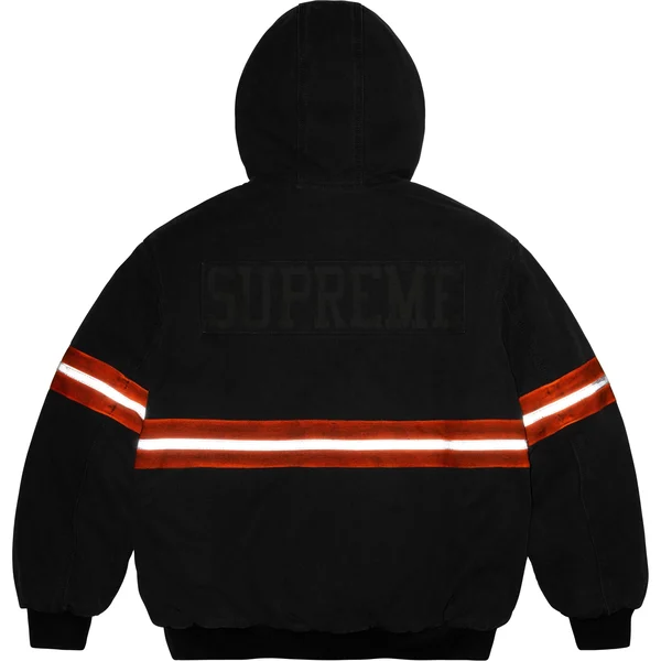 Supreme Reflective Stripe Hooded Work Jacket - Black (front)