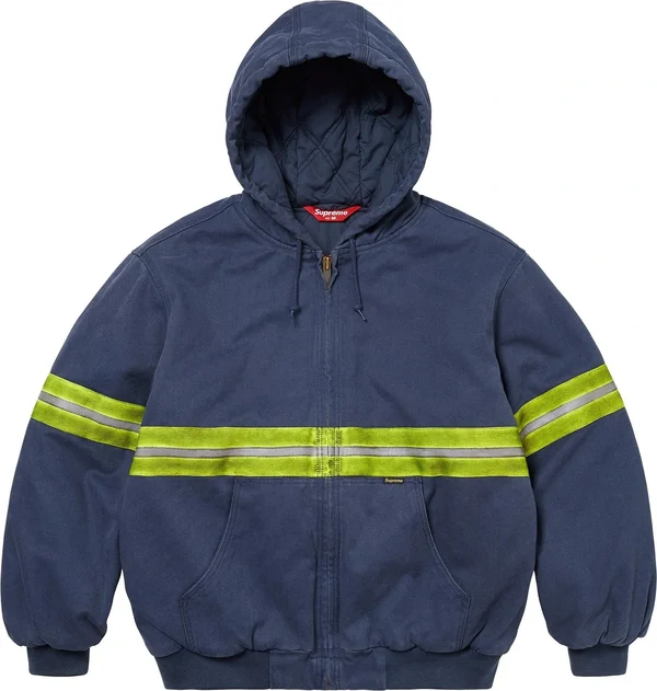 Supreme Reflective Stripe Hooded Work Jacket - Navy (front)