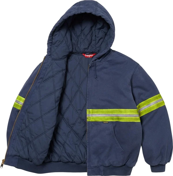 Supreme Reflective Stripe Hooded Work Jacket - Navy (front)