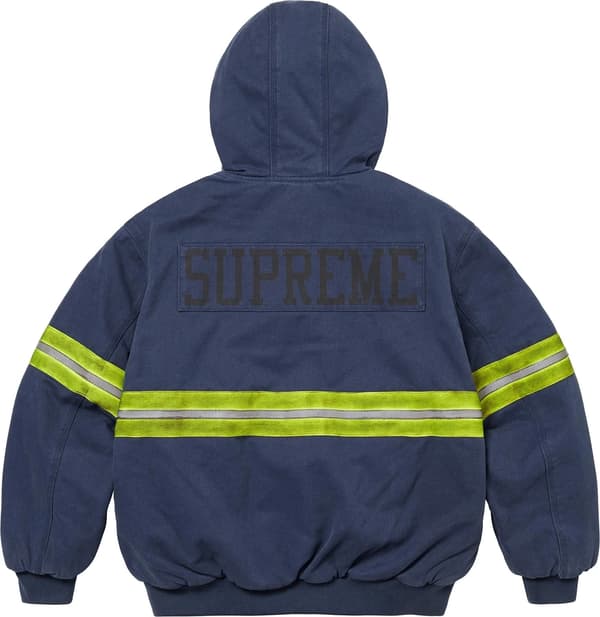 Supreme Reflective Stripe Hooded Work Jacket - Navy (front)