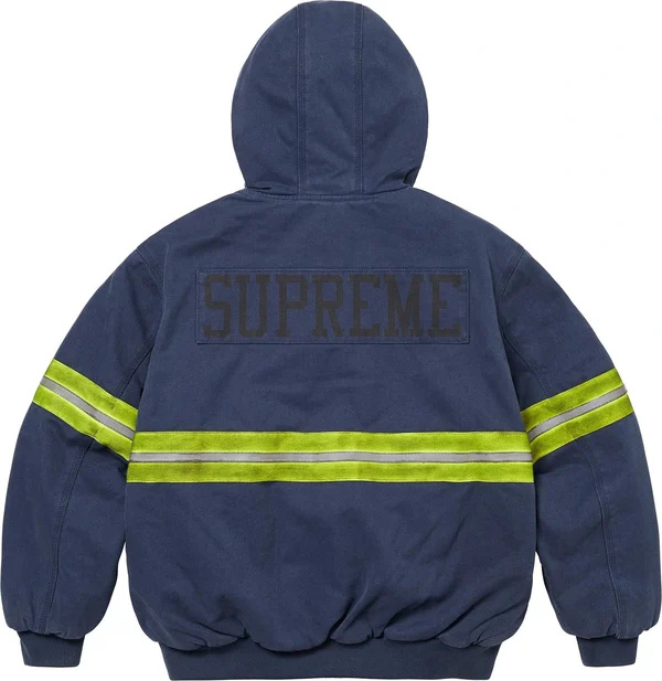 Supreme Reflective Stripe Hooded Work Jacket - Navy (front)