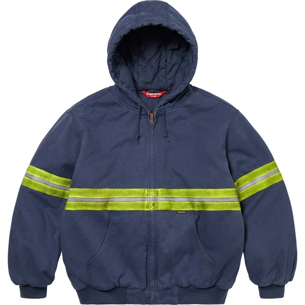 Supreme Reflective Stripe Hooded Work Jacket - Navy (front)