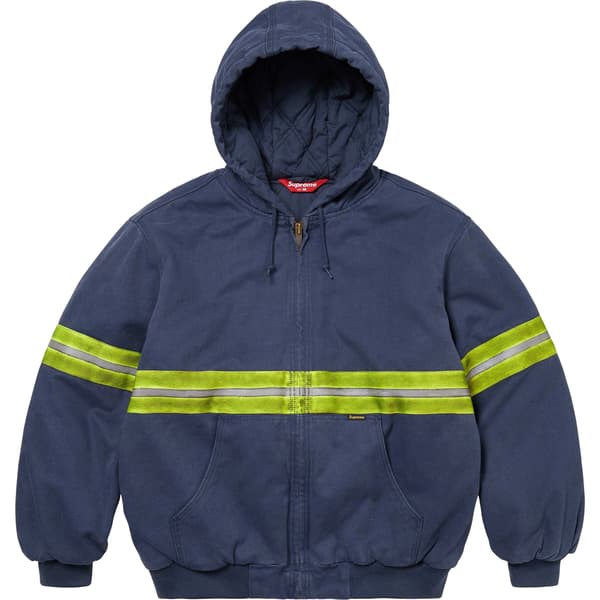 Supreme Reflective Stripe Hooded Work Jacket - Navy (front)