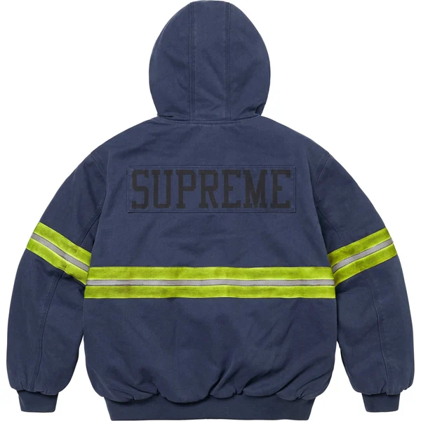 Supreme Reflective Stripe Hooded Work Jacket - Navy (front)