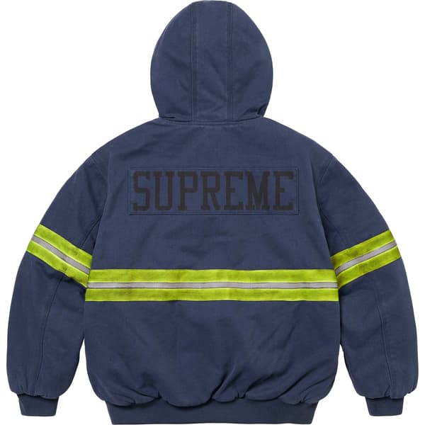 Supreme Reflective Stripe Hooded Work Jacket - Navy (front)