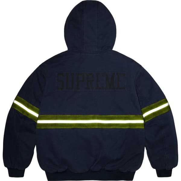 Supreme Reflective Stripe Hooded Work Jacket - Navy (front)
