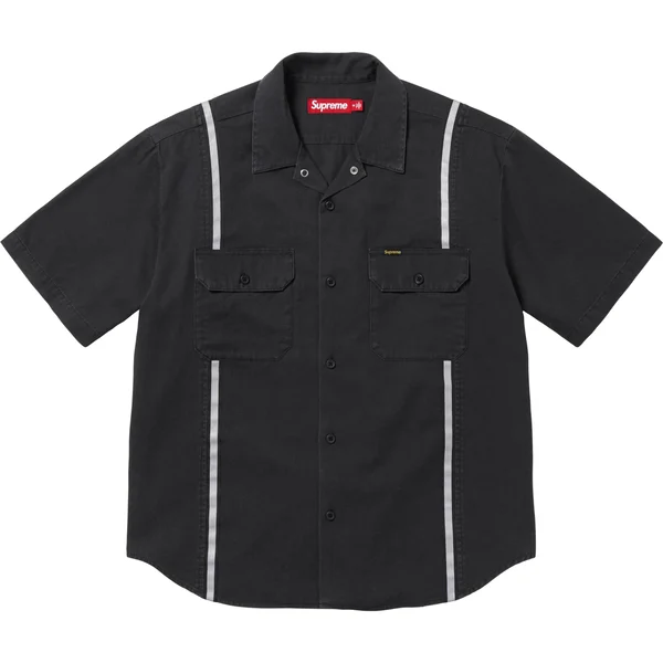 Supreme Reflective Stripe S/S Work Shirt - Black (front)