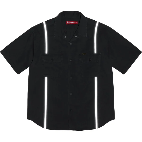 Supreme Reflective Stripe S/S Work Shirt - Black (front)