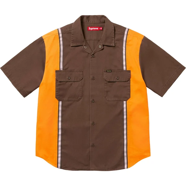 Supreme Reflective Stripe S/S Work Shirt - Brown (front)