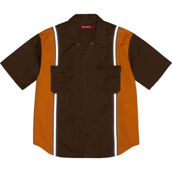 Supreme Reflective Stripe S/S Work Shirt - Brown (front)