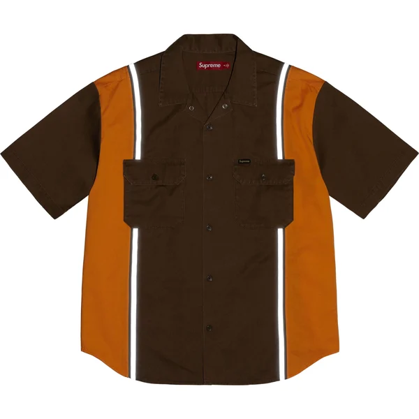 Supreme Reflective Stripe S/S Work Shirt - Brown (front)