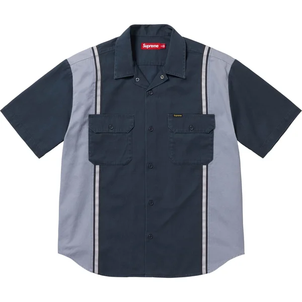 Supreme Reflective Stripe S/S Work Shirt - Navy (front)