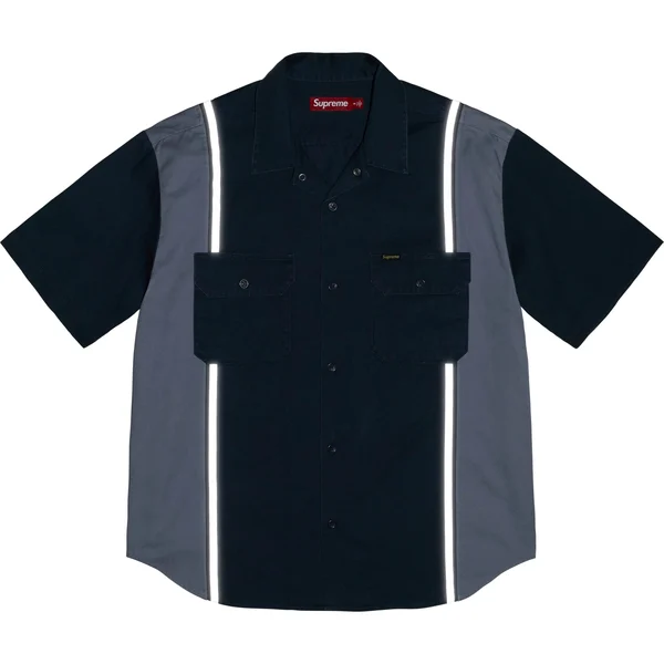 Supreme Reflective Stripe S/S Work Shirt - Navy (front)