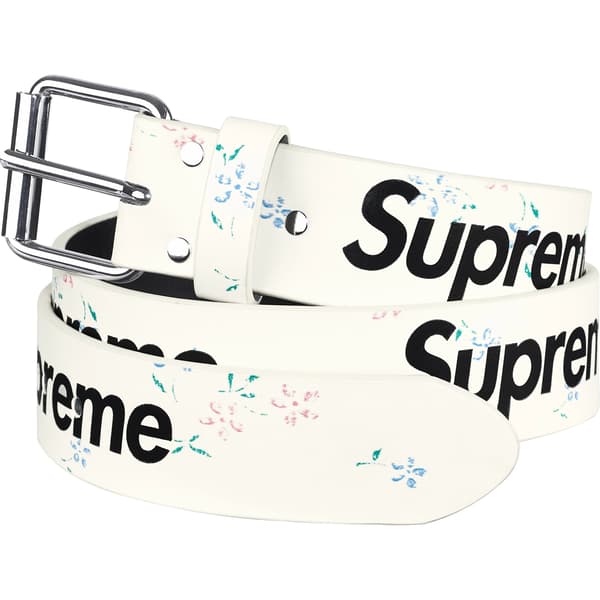 Supreme Repeat Leather Belt - Floral (front)