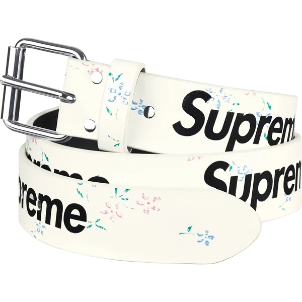Supreme Repeat Leather Belt - Floral (front)
