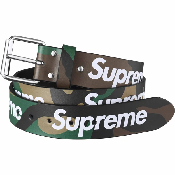 Supreme Repeat Leather Belt - Woodland Camo (front)