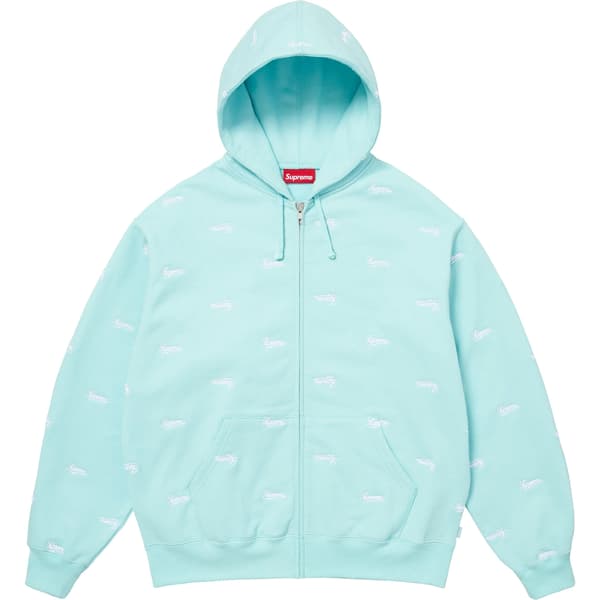 Supreme Repeat Script Zip Up Hooded Sweatshirt - Aqua (front)
