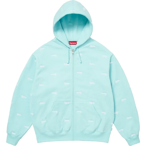 Supreme Repeat Script Zip Up Hooded Sweatshirt - Aqua (front)