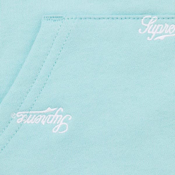Supreme Repeat Script Zip Up Hooded Sweatshirt - Aqua (front)