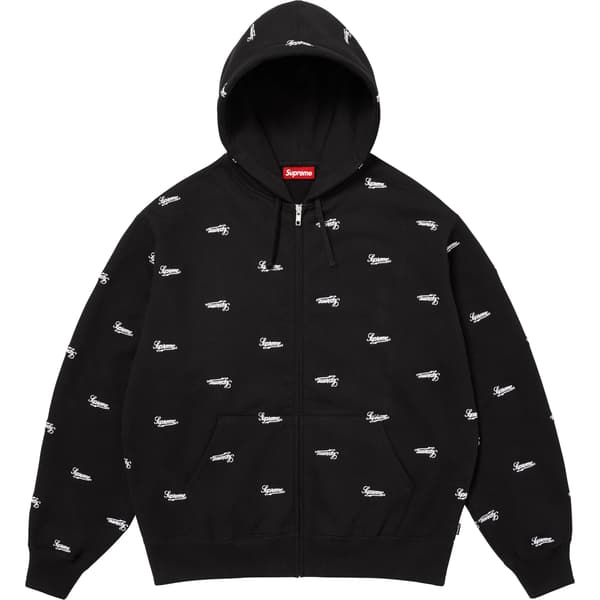 Supreme Repeat Script Zip Up Hooded Sweatshirt - Black (front)