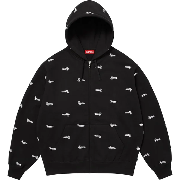 Supreme Repeat Script Zip Up Hooded Sweatshirt - Black (front)