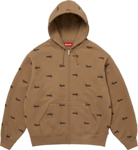 Supreme Repeat Script Zip Up Hooded Sweatshirt Dark Khaki