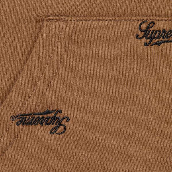 Supreme Repeat Script Zip Up Hooded Sweatshirt - Dark Khaki (front)