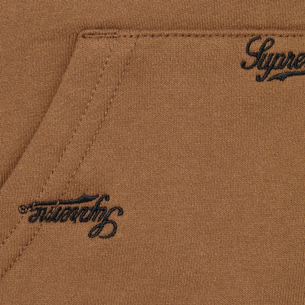 Supreme Repeat Script Zip Up Hooded Sweatshirt - Dark Khaki (front)