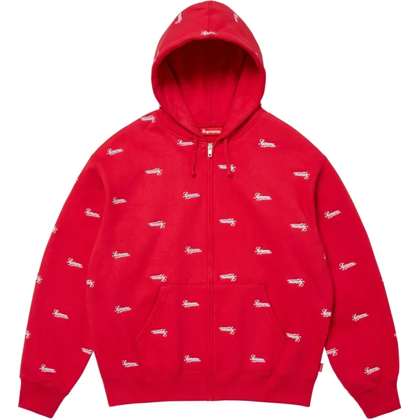 Supreme Repeat Script Zip Up Hooded Sweatshirt - Red (front)