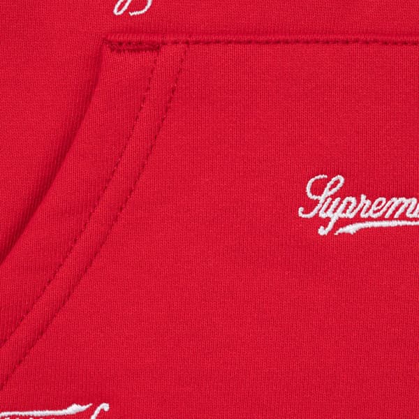 Supreme Repeat Script Zip Up Hooded Sweatshirt - Red (front)
