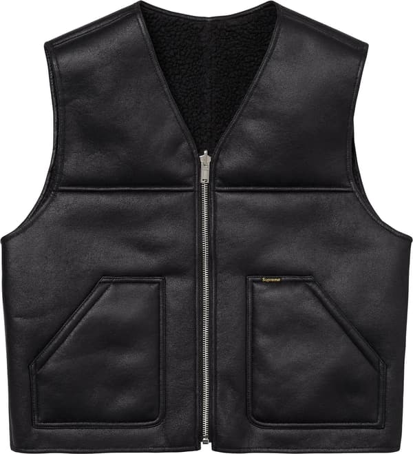 Supreme Reversible Faux Shearling Vest - Black (front)
