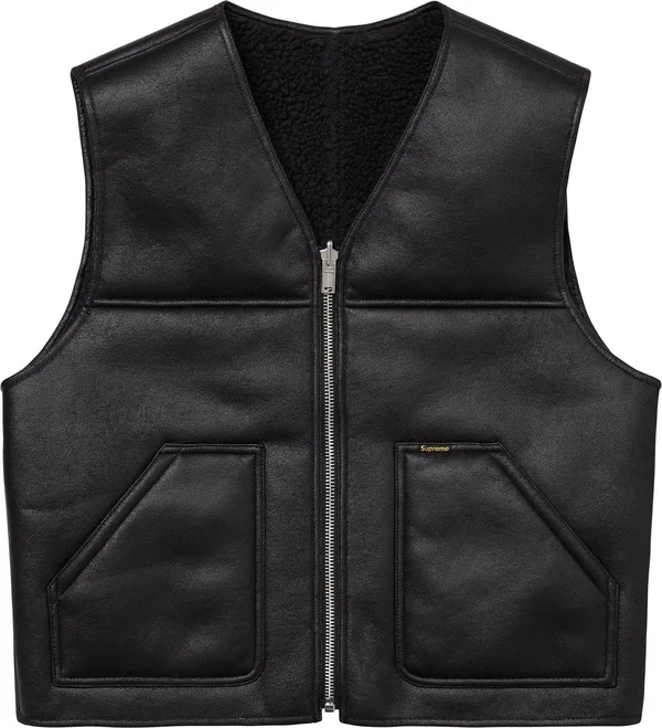 Supreme Reversible Faux Shearling Vest - Black (front)