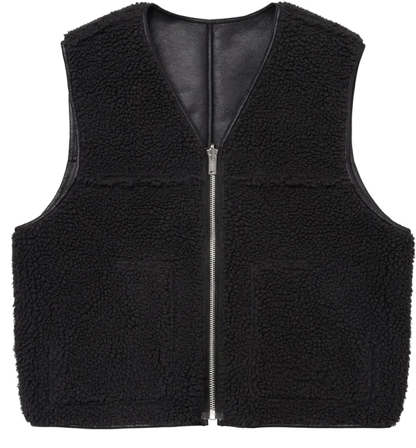 Supreme Reversible Faux Shearling Vest - Black (front)