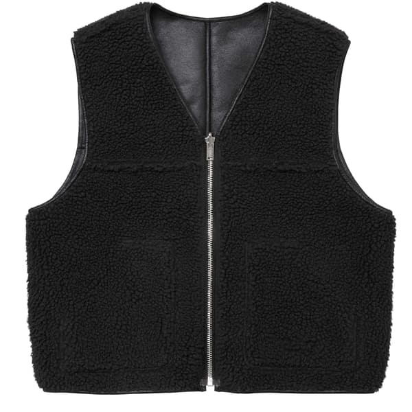 Supreme Reversible Faux Shearling Vest - Black (front)