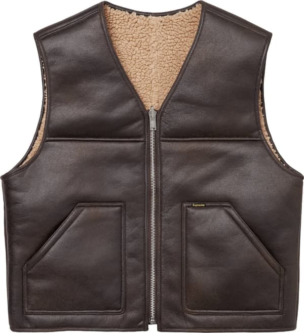 Supreme Reversible Faux Shearling Vest - Brown (front)
