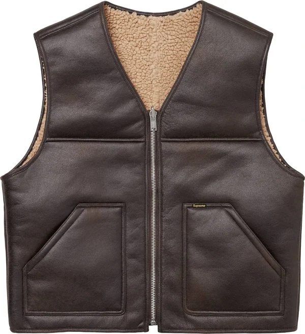 Supreme Reversible Faux Shearling Vest - Brown (front)