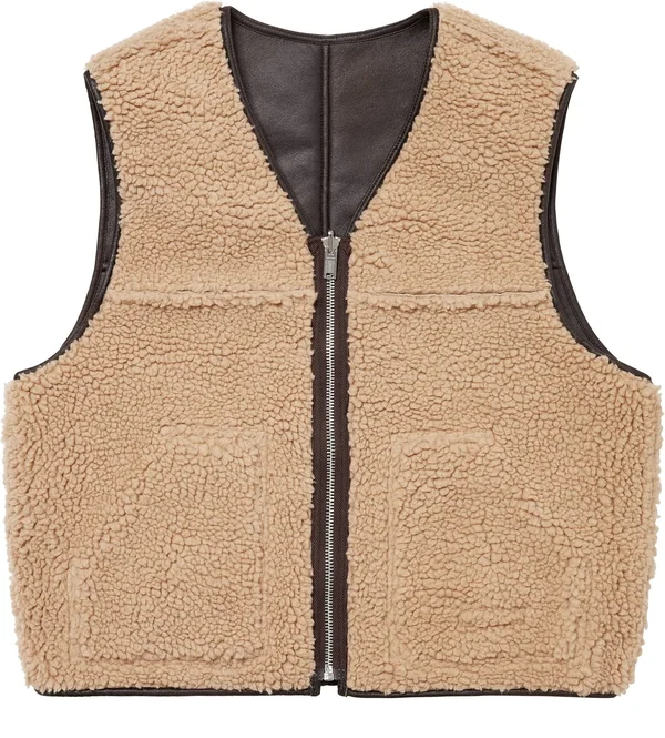Supreme Reversible Faux Shearling Vest - Brown (front)
