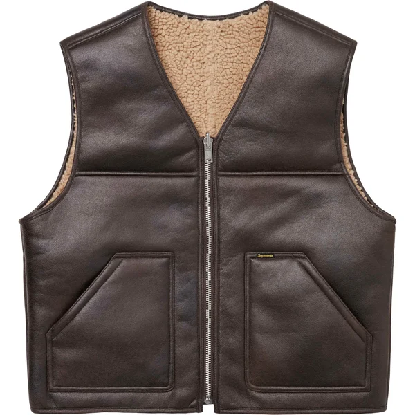 Supreme Reversible Faux Shearling Vest - Brown (front)