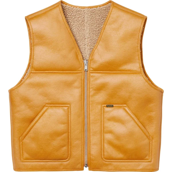 Supreme Reversible Faux Shearling Vest - Yellow (front)
