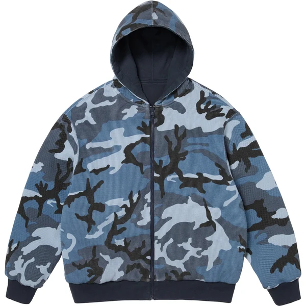 Supreme Reversible Work Zip Up Hooded Sweatshirt - Navy (front)
