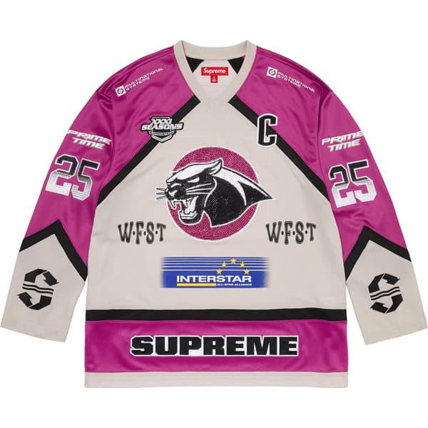 Supreme Rhinestone Hockey Jersey - Light Grey (front)