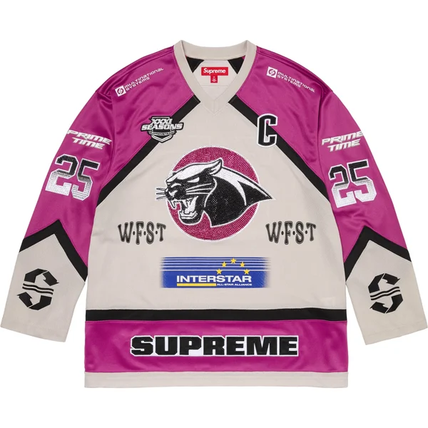 Supreme Rhinestone Hockey Jersey - Light Grey (front)