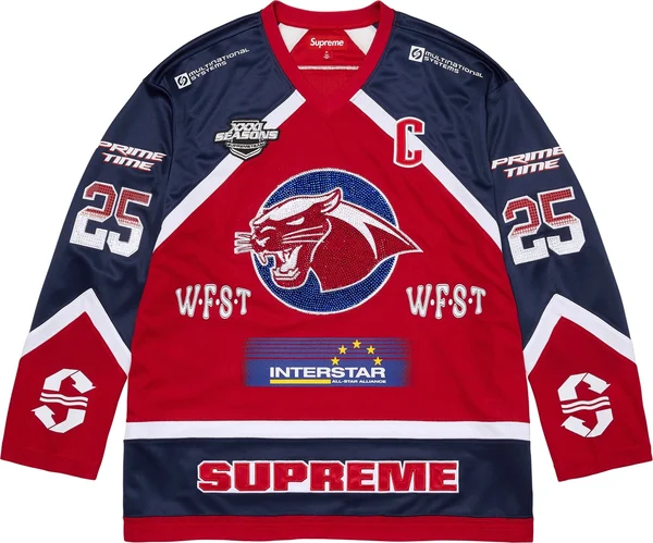 Supreme Rhinestone Hockey Jersey - Red (front)